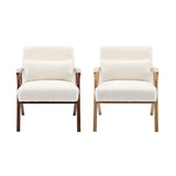 sweeek - Fauteuil scandinave Bois d'hévéa et Tissu Effet Fausse Fourrure Blanc crème