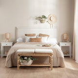 KLAST Banc en Rotin Naturel Kina avec Coussins Déhoussables, Idéale comme Pied de Lit ou Banc, Fabriquée à la Main avec Variations de Couleur