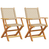 vidaXL Chaises de Jardin Lot de 2 Beige Bois Massif d'acacia et rotin, siège de Jardin, siège d'extérieur, Chaise Pliable, siège de Jardin