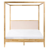 Beliani Lit à Baldaquin Minimaliste en Bois 160 x 200 cm Tête de Lit Rembourré Marron Clair Haillicourt