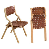 Chaises Pliantes en Bois Massif, chaises Pliantes, chaises de Salle à Manger empilables en Cuir et Bois pour Cuisine et Salle à Manger, siège tissé et Dossier en Sangle, Lot de 2