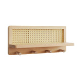 Porte-manteau mural avec étagère - Étagères pour livres d', crochets pour rangement dans le couloir | Fond en bois dur, étagère murale en bois avec crochets, organisateur d'étagère en rotin