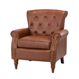Fauteuil en Cuir PU fauteuils d'appoint en Cuir du Milieu du siècle avec capitonnage en Cuir et Garniture cloutée Fauteuil en Cuir surdimensionné pour Salon Chambre à Coucher réception Brown