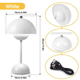 Flowerpot Lampe de table champignon – 3 couleurs en continu à intensité variable tactile, LED portable rechargeable, veilleuse de chevet et veilleuse intérieur/extérieur (blanc)