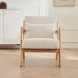 HOMIFAB Fauteuil en Bois et Velours côtelé Beige - Lanna