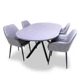 FRANKYSTAR Marui - Table à manger ovale en bois et métal avec pied central Ashi 150 x 90 cm - gris effet bois