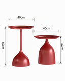 Ginhow Lot de 2 Tables d'Appoint Rondes en Métal, Petite Table Basse Ronde de Salon pour la Décoration Intérieure, Petite Tables en Métal Rouge (40 x H 60 cm + 40 x H 42cm)