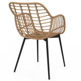 IDMarket - Lot de 2 chaises de Salle à Manger, fauteuils de Table Summer Effet rotin Pied métal Noir
