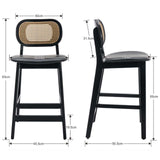 Ya-Home Lot de 2 Tabourets de Bar en Bois Chaise de Bar Rotin Tabourets de Cuisine Confortable en Cuir PU Chaise Bar avec Repose-Pieds, Noir