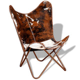 Tonture Fauteuil papillon, marron et blanc, en peau de vache véritable, chaise en cuir vintage, ergonomique, fabriquée à la main, pour salon, chambre à coucher, salon