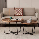 GQQDDD Table Basse Multifonctionnelle pour Salon Moderne, Petit Ménage Rond, Combinaison Table Basse, Plateau en Bois De Noyer Et Cadre en Métal Noir(Size:60x39cm,Color:Noyer)