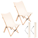 COSTWAY Chaise de Jardin Extérieur Lot de 2 Style Papillon, Chaise Pliante Camping Portable Bambou avec Sac, Chaise Extérieur Intérieur pour Pique-Nique Pêche Salon, Charge 150 KG (Beige)