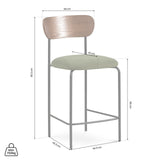 Sicaan Lot de 2 tabourets de Bar 66 cm placage frêne Velours côtelé Kaki - 95,5x46x52,5 cm - Collection Olivia - Pieds métal Noir - Style scandinave - Kit