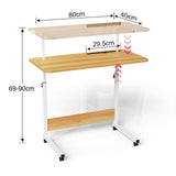 Rcynview 80 x 40 cm - Bureau pour ordinateur portable - Réglable en hauteur - Avec roulettes pivotantes - Pour chambre à coucher, bureau, lit, canapé, marron