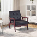 Keeushr Fauteuil rétro en cuir synthétique noir avec structure en bois robuste et rembourrage doux pour salon ou salle à manger, siège très stable