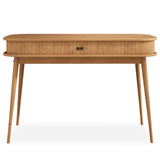 IDIMEX Bureau JARI en Bois Massif, 113 x 75 x 50 cm, Pieds Coniques, façade cannelée, Rangement Pratique avec Porte coullisante, Coloris chêne
