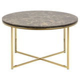 Toilinux.com Table Basse Ronde Effet marbre en Bois et métal - L.80 cm x H. 45 cm - Marron et Doré