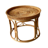 Milageto Table d'appoint en rotin, table de chevet moderne, bureau d'appoint, table d'appoint ronde, table basse décorative pour jardin intérieur, 32cmx25cm