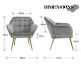 chairus Fauteuil Scandinave de Salon avec Pieds en Métal Modern Chaise de Chambre Capitonné en Velours (Gris-1)