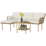 Outsunny Salon de Jardin d'angle 4 pers. 3 pièces avec 1 Table Basse Coussins Grand Confort Inclus résine tressée crème