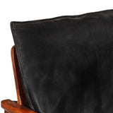 vidaXL Fauteuil, Chaise avec Coussin, Siège avec Accoudoir, Meuble de Salon Salle de Séjour, Noir Cuir Véritable et Bois d'Acacia Massif