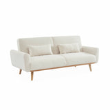 Alice's Home - Canapé Convertible à bouclettes Blanches- Oskar - 2-3 Places scandinave Droit avec Pieds Bois