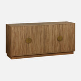sweeek - Buffet Exotique 4 Portes. décor Bois de manguier rainuré. Buffet Bas. poignées en métal doré. L 160 x P 40 x H 75cm