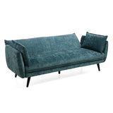Meubletmoi Canapé 3 Places Convertible en Tissu Doux Bleu Canard avec Pieds en Bois d'Eucalyptus Noir - Hugues