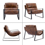 Wahson Fauteuil de Salon Confortable en Similicuir, Chaise Relaxant avec Siège Épais, Fauteuil Lounge de Structure Métal, Chaise Loisirs pour Salon et Chambre, Marron