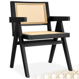 tectake® Chaise de Salle à Manger Design Noir en Bois Massif & Cannage Chaise de Table à Manger avec Accoudoirs Confortable pour Coiffeuse, Chambre, Cuisine, Bureau, Cabinet, Dressing