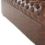 Canapé 3 Places en Cuir PU Marron Doré Assise Rembourrée Large Dossier Chesterfield