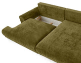 Lisa Design - Nelly - canapé d'angle Droit 4 Places Convertible avec Coffre en Velours texturé, Vert Olive