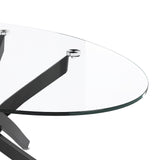 GOLDFAN Table basse ovale en verre avec pieds en métal noir, table centrale moderne en verre trempé transparent pour salon, bureau ou appartement