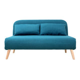 Miliboo Chauffeuse 2 Places Convertible en Tissu Bleu Canard et Bois Clair AMIKO