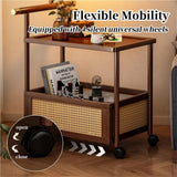 Générique Table d'appoint roulante à roulettes, Table de Chevet en Bambou avec Panier de Rangement, Table d'angle Mobile en rotin Style bohème, Petit Chariot de Rangement pour Salon, Chambre