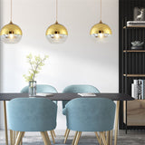 Euone_Clothes Suspension Luminaire avec Abat-jour Boule en Verre Semi-plaqué, Lampe Suspendue de Plafond Moderne, Lustre de Chambre de Salle à manger de Cuisine (Or, 20cm), (‎DGY-1004)