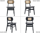 Wahson Lot de 4 Chaise de Salle à Manger en Rotin et Chaise Bois, Chaise Salle à Manger Bois Rétro avec Coussin Imperméable, Chaise de Cuisine Confortable pour Salle à Manger et Salon, Noir