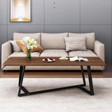 Table basse de luxe en noyer avec cadre en métal et pieds pour le salon, table à cocktail rectangulaire industrielle moderne, simple, industrielle, de taille moyenne, table basse en métal vintage en