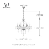TRY-YEAN Lustre Baroque à 6 Bras Lustre Transparent Cristal K5 Lustre Pampille Suspension Lampe de Plafond avec Chaîne Réglable pour Chambre, Salon, Salle à Manger, Restaurant, E14