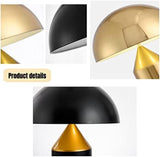 Volu Lampe De Table Tactile Bouton De Chevet, pour Chambre Salon Étude Lumière Moderne Abat-Jour en Métal De Luxe en Forme De Champignon Lampe Créative,Noir,30 * 30 * 41 Cm,incomparable123