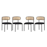 Merax Lot de 4 Chaises de Salle à Manger, Modernes Chaise Cuisine avec Dossier en Rotin et Pieds en Métal, pour Salle à Manger, Salon, Chambre, Velours, Noir
