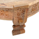 Casa Moro Table de travail Rakim naturel, diamètre 50 cm, ronde x hauteur 26 cm, en bois massif sculpté, style ancien marocain vintage, canapé