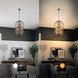 Kikioo Lustre Cage À Oiseaux Marron 14 Pouces 4 Lumière Industriel Vintage Bar Cage Oiseau Suspension, Lustre en Cristal LED Luxueux pour Escalier Salons Chambres Greniers Villas Salles de Mariage