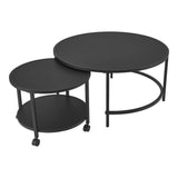 [en.casa] Lot de 2 Tables Basses Rondes Ensemble de Meubles de Salon Gigognes roulettes Espace de Rangement Panneau de Particules Mélaminé Acier Laqué Noir Mat