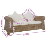 vidaXL Canapé à 2 Places avec Coussins Sofa de Salle de Séjour Meuble de Salon Maison Intérieur Canapé de Bureau Chambre Rotin Naturel