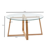 WOHNLING Table Basse 78x78x41 cm Table Basse en chêne Massif/Verre Rond | Table de Salon Design Moderne | Table en Bois, Table de Chambre, Grande | Table Basse Table Salon Bois véritable
