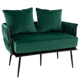 COSTWAY Canapé 2 Places en Velours Hollandais, Fauteuil de Salon pour 2 Personnes avec 2 Oreillers, Design Scandinave avec 5 Pieds Métalliques, Dossier et Accoudoirs Tissés, Charge 160KG (Vert)