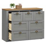 IDIMEX Commode Chambre Bolton L 110 cm en Bois Massif Gris et Brun 7 tiroirs Meuble de Rangement Adulte Buffet Pratique Style Campagne Classique avec Poignets Coquille en métal Coloris Bronze