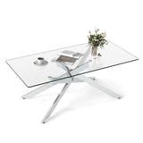 COSTWAY Table Basse Verre Axis, Table Basse Salon Transparente, Plateau Rectangulaire, Pieds Tubulaires en Métal Chromé, Design Argent Moderne, pour Appartement, Maison
