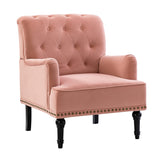 HULALA HOME Fauteuil à Oreilles avec accoudoirs du Milieu du siècle Chaise d'appoint Moderne en Velours à Dossier Haut avec Pieds en Bois Fauteuil Club rembourré pour Salon Chambre à Coucher Rose